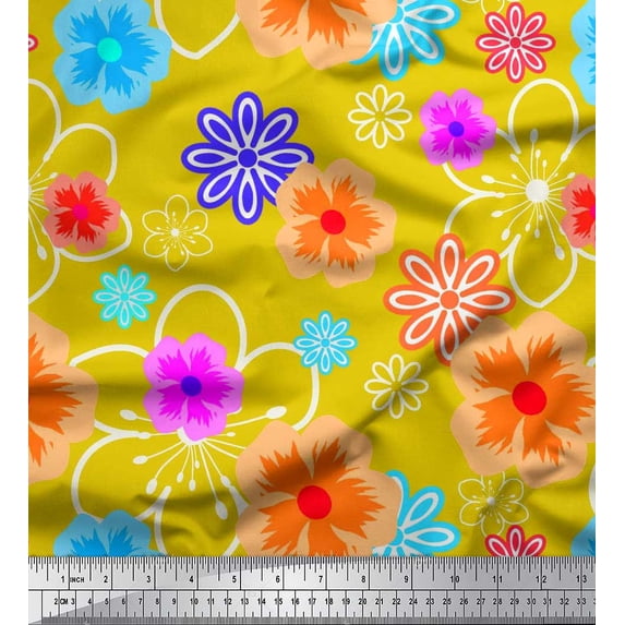 Soimoi Cotton Cambric Fabric Artistic Floral Fabric Prints By Yard 56 Inch Wide