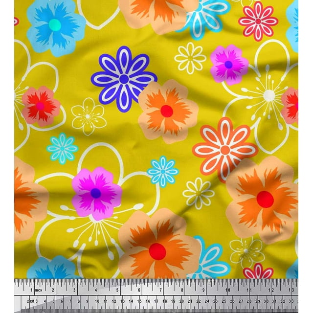 Soimoi Cotton Duck Fabric Artistic Floral Print Fabric by Yard 56 Inch Wide