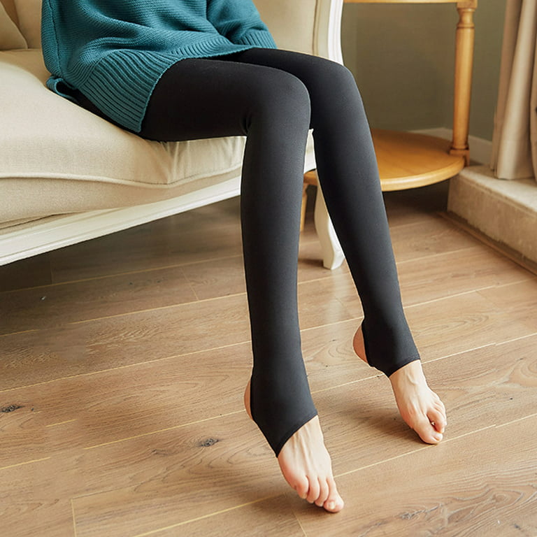 Winter Warm Fleece Pantyhose Lined Natural Skin Color Leggings Slim  Stretchy Tights for Women Outdoor Black With Feet 80 Grams 