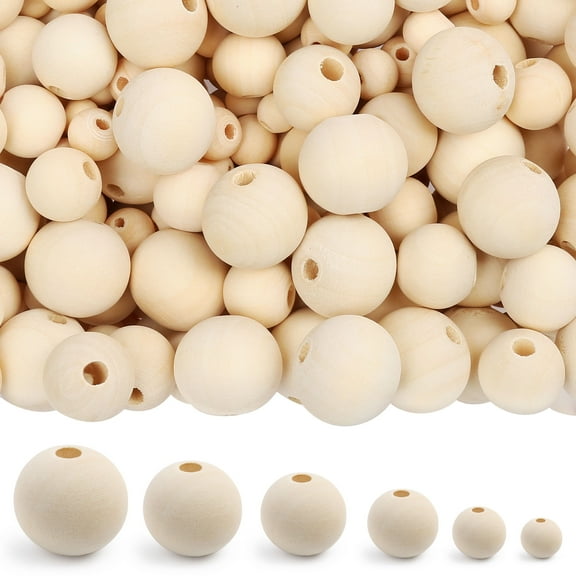 LotFancy Wooden Beads, 500Pcs 6 Sizes Unfinished Natural Wood Beads for Crafts, Round Wooden Balls