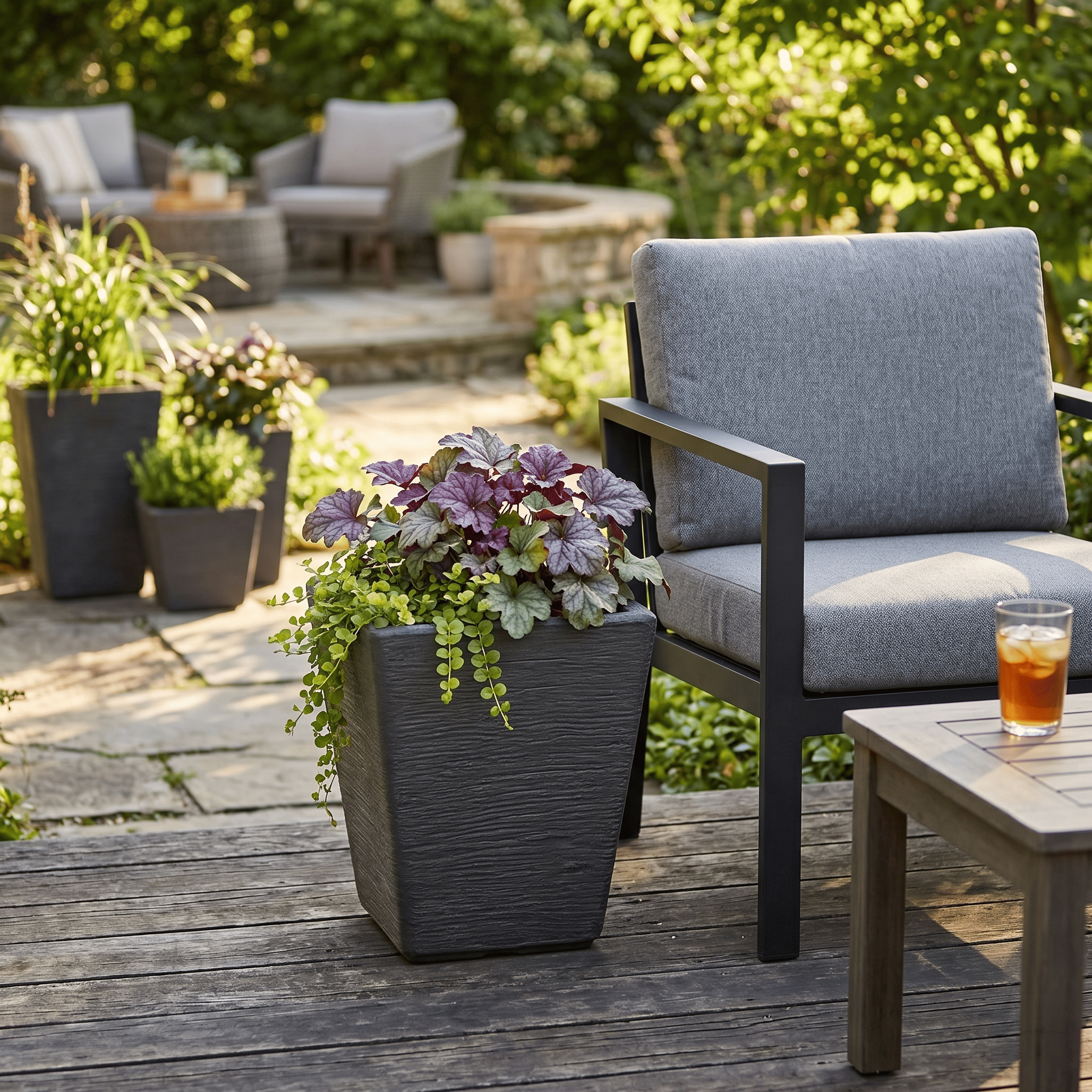 Ecobo 13.8 inches Eco-Friendly Rectangular Pot Planter, Elemento Indoor/Outdoor use, Durable, Versatile & Lightweight, Designed by Brazilian Artisans, Contemporary All-Weather Desgn - Black