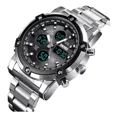 thumbnail image 2 of Reloj pulsera Skmei 1389 con correa de acero inoxidable color plateado - fondo negro - bisel negro/plateado, 2 of 5