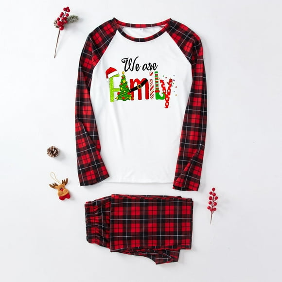Matching Family Christmas Pajamas Set with We Are Family Print, Cozy Cotton Blend Holiday Sleepwear with Tree Plaid Designs, Xmas Family Jammies for Photo Sessions - #2 Mom XXL