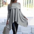 thumbnail image 3 of Women Solid Shirt Cold Shoulder Knitted Pullovers Irregular Hem Loose Tops Shirts for Women Casual Ladies Shirt Long Sleeve Set Shirt for Women Womens Too Women Running Shirt Women Casual Shirts, 3 of 7