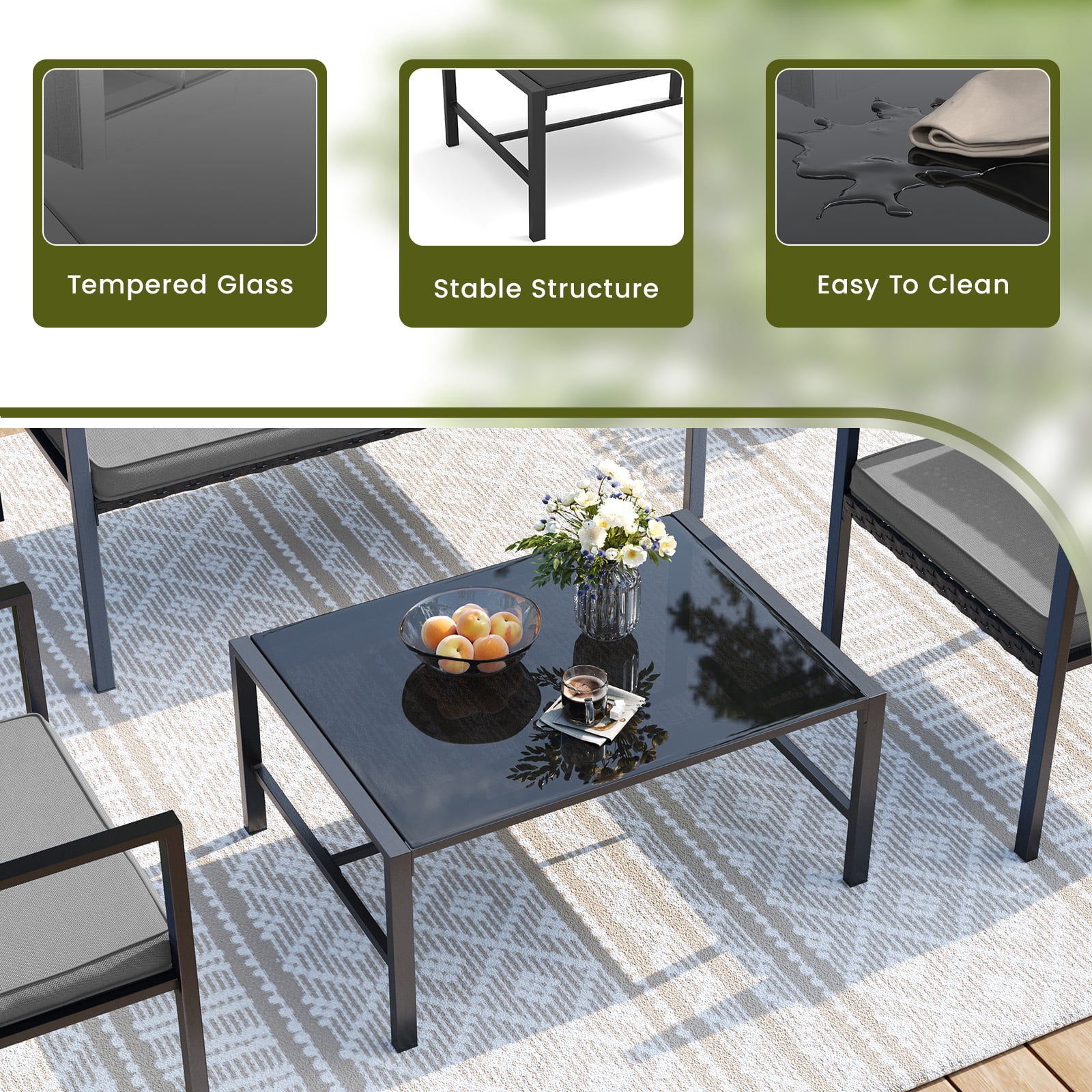 UDPATIO 4 Piece Patio Furniture Sets, Outdoor Conversation Sets of 4, 4 Pieces Wicker Patio Furniture Set with Coffee Table, Gray