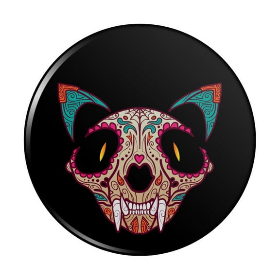 Cat Skull Mexican Day of the Dead Kitchen Refrigerator Locker Button Magnet