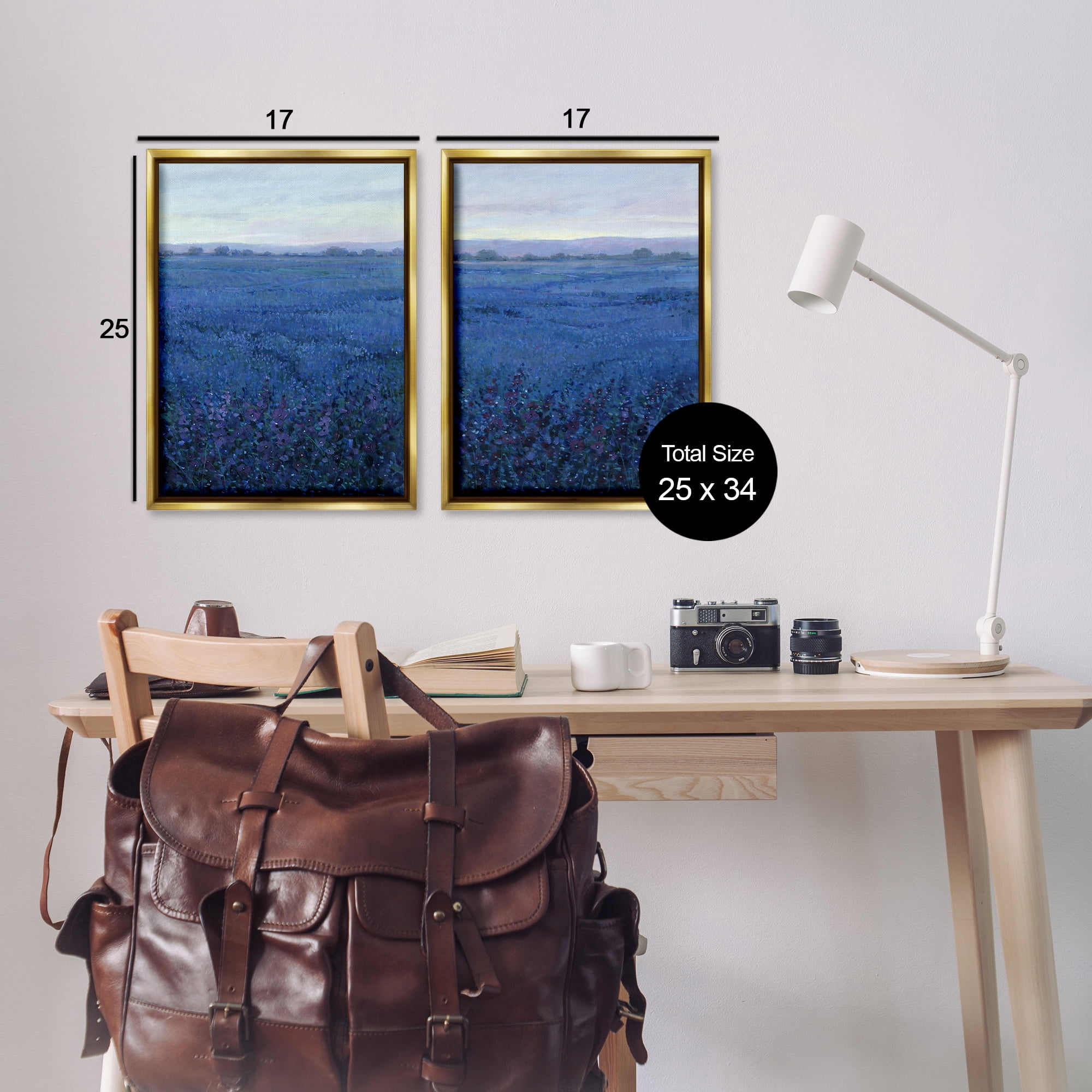 Stupell Industries Flowering Field Purple Haze Landscape & Nature Painting Gold Floater Framed Canvas Art Print Wall Art, 17 x 25, Set of 2