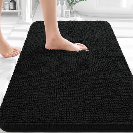 OLANLY Black Bathroom Rug 30x20, Extra Soft Absorbent Chenille Bath Rugs, Rubber Backing Quick Dry, Machine Washable Mats for Floor, Tub and Shower, Home Decor Accessories