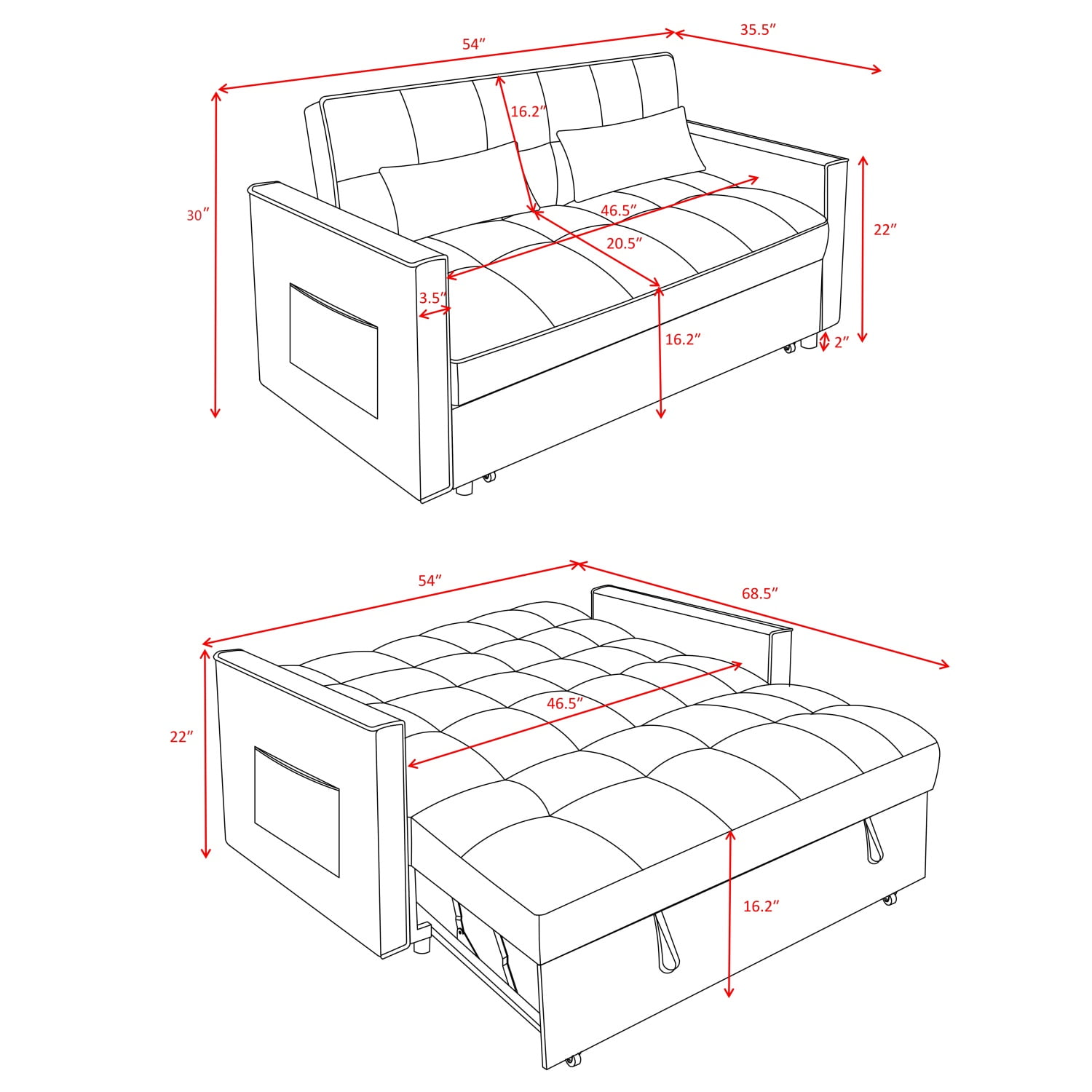 Hommoo 3 in 1 Convertible Pull Out Futon Sofa Bed, Loveseat Sleeper Sofa, Light Gray