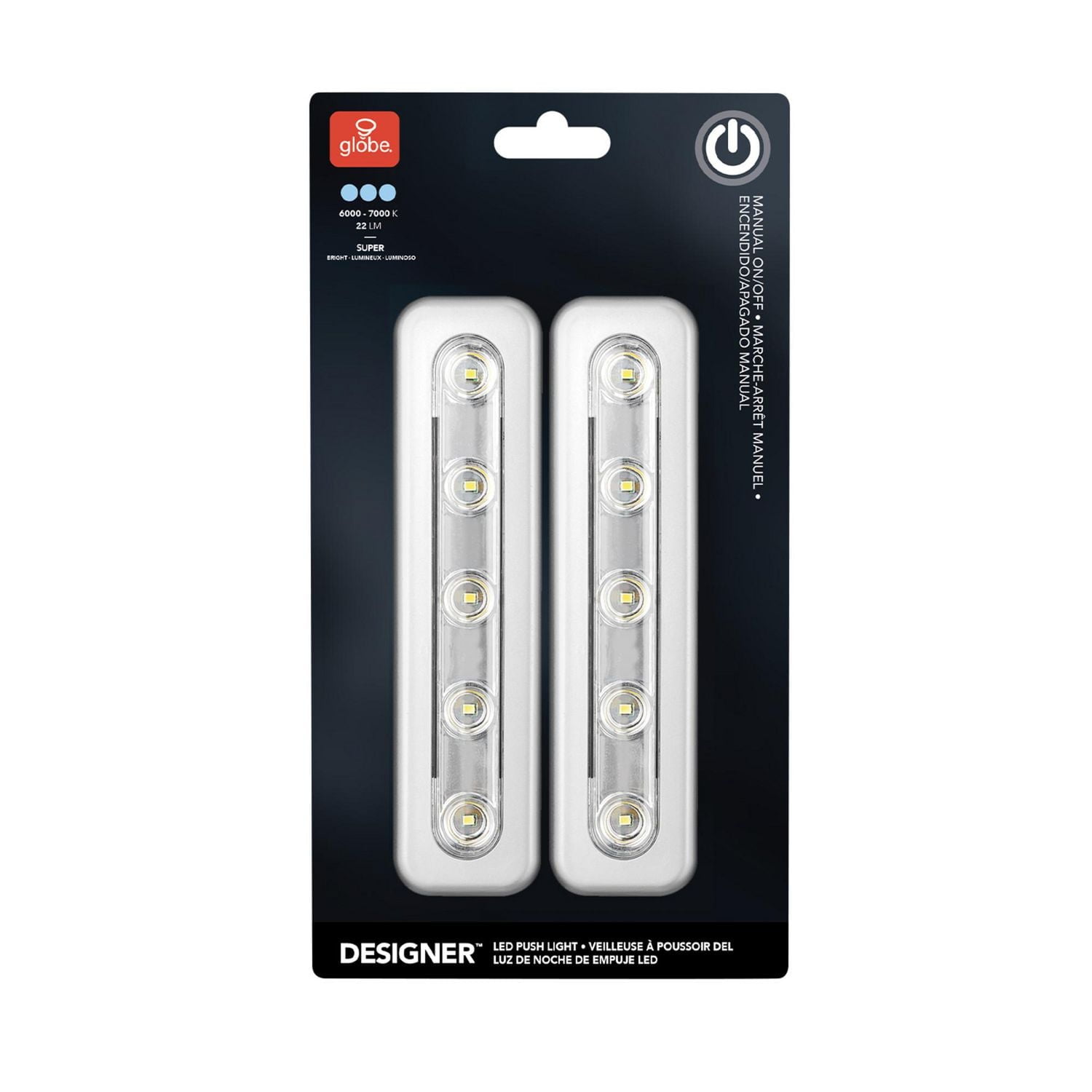 Silver 7" LED 2-Pack Battery Operated Manual On/Off Switch Task Bar Night Light