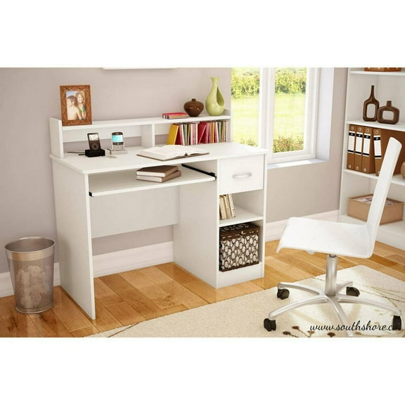 SSyao Computer Desk Student Desk Home Office Writing Table with Drawer Shelves White (43.3 x 19.69 x 37.4)" in