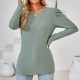 thumbnail image 5 of WREESH Womens Fashion Dressy Tops Solid Color Jacquards Round -Neck Long Sleeve Loose T-Shirt Pullover Green, 5 of 7