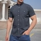 thumbnail image 5 of Mens Manga Corta Botón Abajo Camisas de Moda Bordado de Pie Cuello Bolsillo, Blusa de Algodón para Uso Al Aire Libre Y Diario, 5 of 9