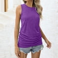 thumbnail image 2 of Dazajoo Ruched Tank Tops for Women Plus Size Sleeveless Crewneck Shirts Summer Loose Lightweight Solid Basic Tees,Purple,XXXXXL, 2 of 10
