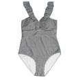 thumbnail image 2 of Traje de baño de una pieza Hanzidakd con volantes, rayas y volantes para mujer, cuello en V, monokini fruncido, trajes de baño negros XL, 2 of 8