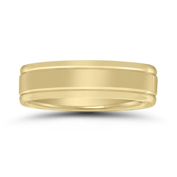 SZUL Men's 6mm Wedding Band with High Polished Finish and Grooves in 10K Yellow Gold