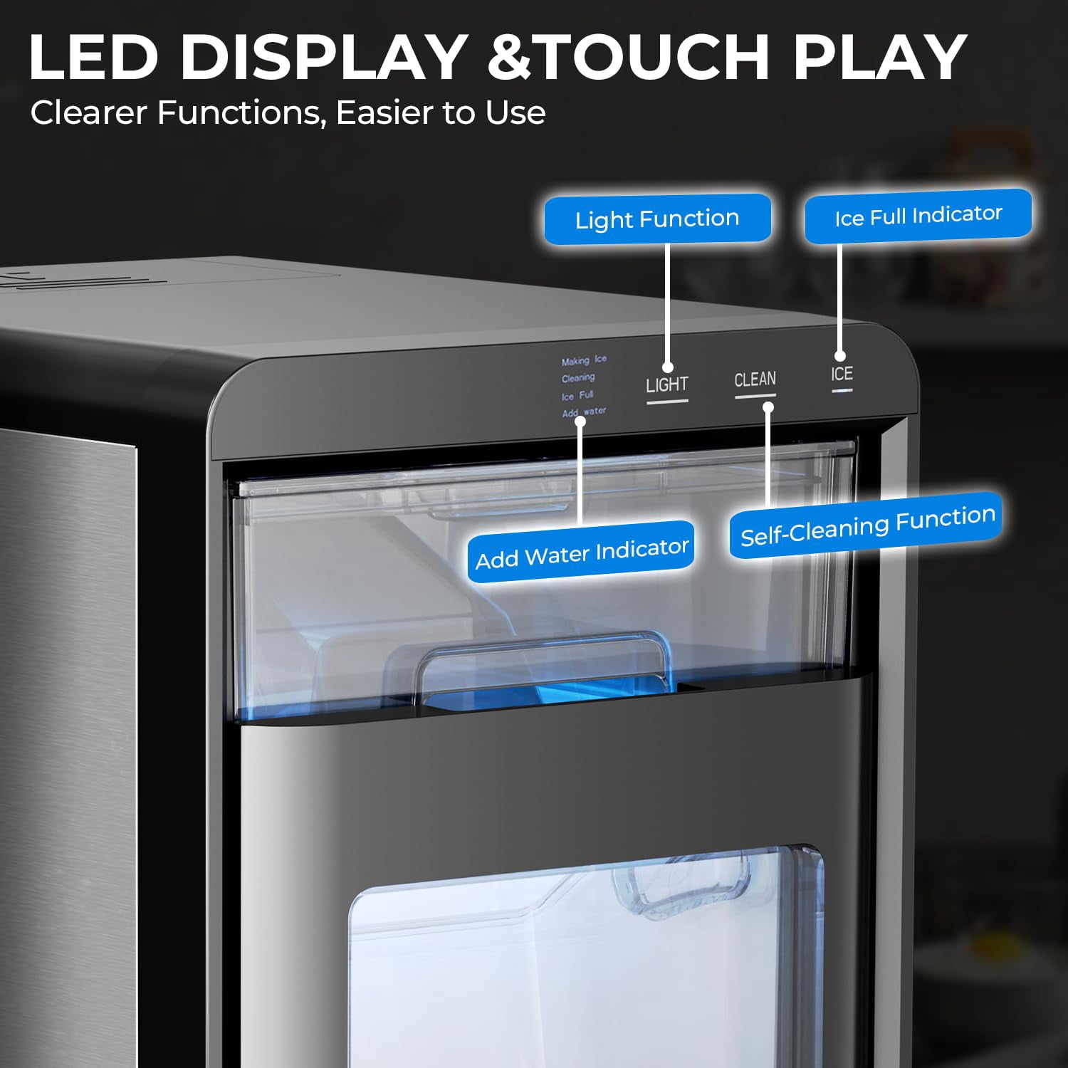 Auseo Nugget Ice Maker Countertop, 44lbs / 24H Chewable Pebble Nugget Ice Machine with LED Display for Home, Office, Bar
