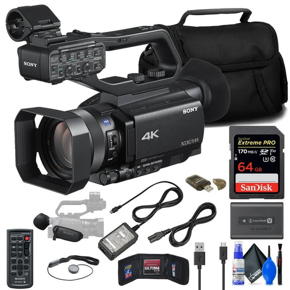 Sony PXW-Z90V 4K HDR XDCAM Camcorder with Fast Hybrid AF, 1-inch Sensor Bundle with 64GB Card, Bag, Card Reader and Cleaning Kit (International Model)