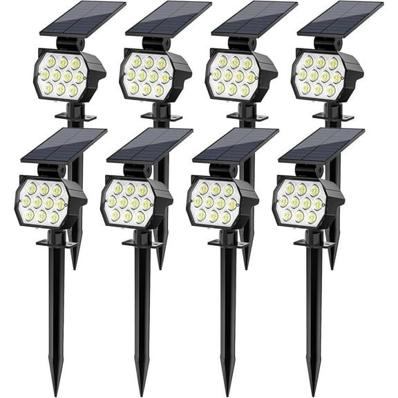 Flaow Solar Lights Outdoor, 8 pack,IP67 Waterproof 50 LED Adjustable, Landscape Solar Spotlights,3 Modes for Yard Lawn Pathway Tree (Cool White)