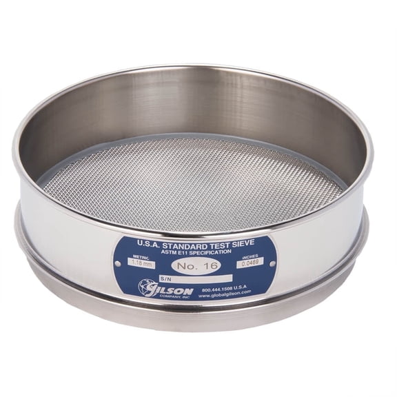8in Sieve, All Stainless, Full-Height, No.16