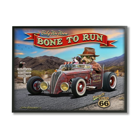 Stupell Industries Bone to Run Dogs Transportation Painting Black Framed Art Print Wall Art, 14 x 11