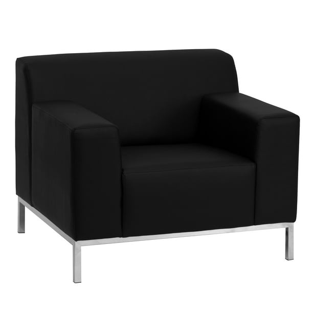 29.25” Black Leather Chair with Stainless Steel Frame