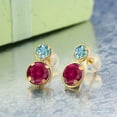 thumbnail image 2 of Gem Stone King 14K Yellow Gold Red Created Ruby and Blue Zircon Earrings for Women (3.00 Cttw, Gemstone July Birthstone, Round Cut 6MM and 4MM), 2 of 3