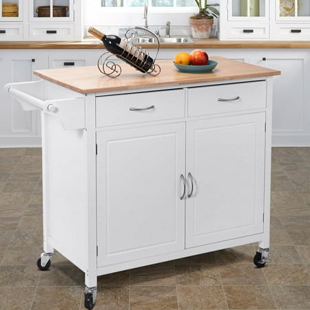 Rolling Kitchen Cart Island Wood Top Storage Trolley ...