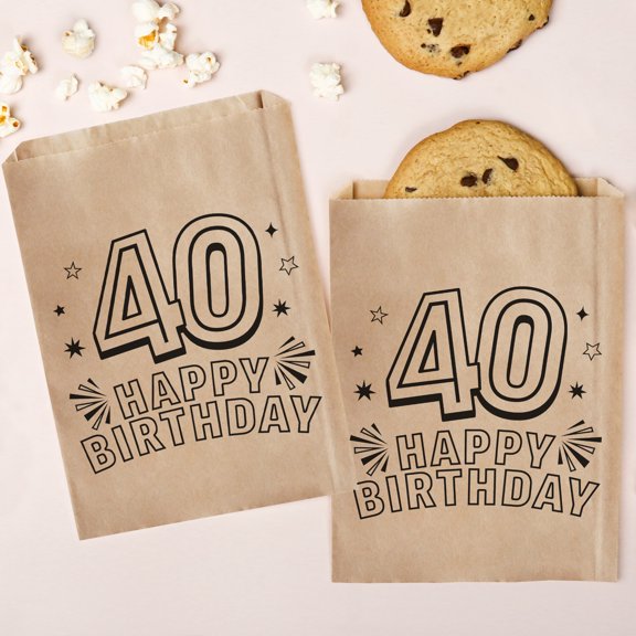 Big Dot of Happiness Adult 40th Birthday Kraft Brown Paper Treat Bags, Individual Greaseproof Brown Paper Sandwich Cookie Bags - 25 Count