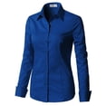 thumbnail image 3 of Doublju Women's Basic Long Sleeve Cotton Button Down Collared Shirt, 3 of 5