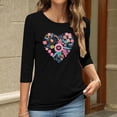 thumbnail image 4 of Charella Women's Floral Printed Tops Flower Graphic Tee Casual Crew Neck 3/4 Sleeve Shirts Loose Fit Clothes (XL, Black 3), 4 of 6