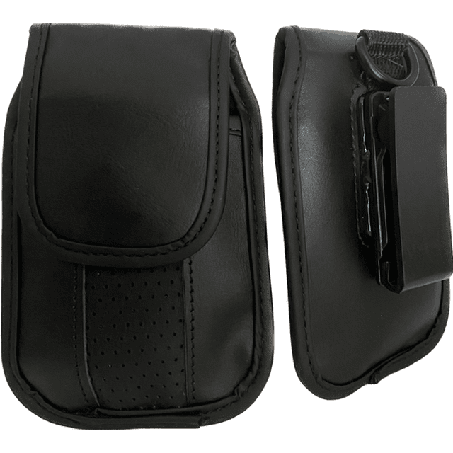 Black Leather Case with rotating pinch clip fits Kyocera Dura XA Flip