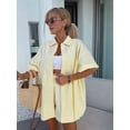 thumbnail image 3 of Button Down Linen for Women Short Sleeve Top Shorts 2 Piece Summer Vacation Outfits Lounge Tracksuits Yellow S, 3 of 8