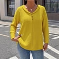 thumbnail image 2 of Enjoytime Womens Blouse Solid Color Crewneck Long Sleeve Button Down Shirts Lightweight Casual Plus Size Womens Tops Yellow XXL, 2 of 5