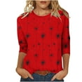 thumbnail image 2 of EchfiProm Casual Shirts for Women 3/4 Sleeve Red Pullover Graphic Loose Fit Y2k Crew Neck Tops, 2 of 9