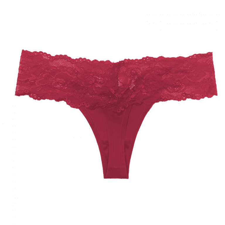 3-Pack Women's Thin Lace Hollowed-Out T-Back Low Waist Ice Silk Sexy Cheeky  Thong See-Through Panties, Wine Red, M 