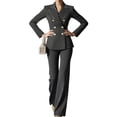 thumbnail image 3 of Elegant Women'S Stripe Suit with Double Breasted Buttons Jacket & Pants Set Black L, 3 of 6
