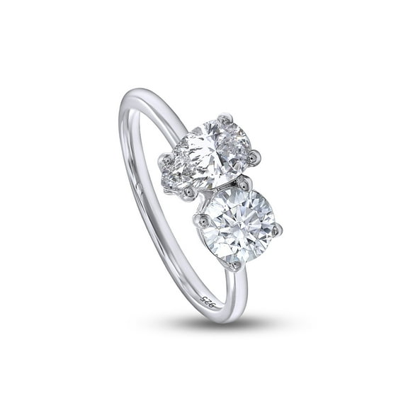 AFFY 1.50CT Round & Pear Moissanite Diamond Toi Et Moi Ring for Women 14K White Gold over Silver-4