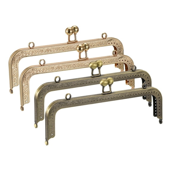 Uxcell Metal Purse Frames, 7.9" 4Pack Kiss Lock Clasp Frame for Coin Purse DIY, Gold/Bronze