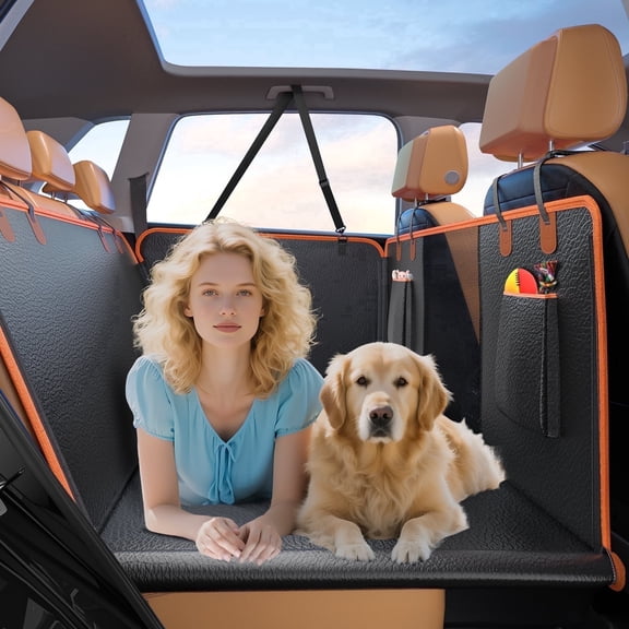 Back Seat Extender for Dogs, Waterproof Dog Car Seat Cover for Back Seat with Anti-Scratch Hard Bottom, Dog Hammock for Car SUV Sedan, Safer, Easy to Clean, Hold 400lbs, Black
