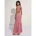 thumbnail image 2 of Red And White Striped Sleeveless Mermaid Dress With Side Cut-Out And Button Front, 2 of 6