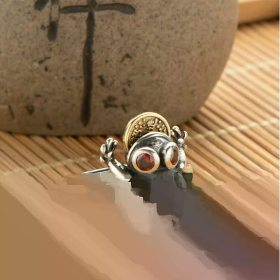 K-KED Red Jade Golden Frog Rings Natural Delicate Jewelry 925 Silver Women Adjustable Ring-default