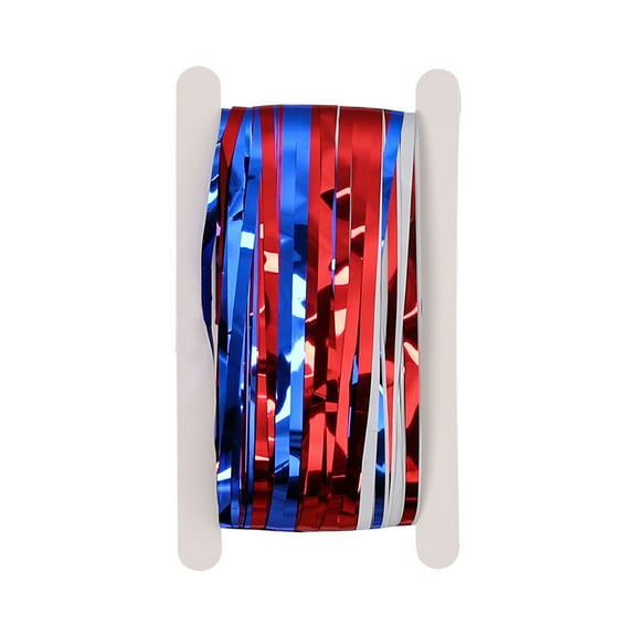 Patriotic Red White And Blue Metallic Tinsel Ribbon For Gift Wrapping Crafting And Party Decor