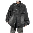 thumbnail image 2 of Maoxin Mens Jacket Man Casual Retro Tie Button Pocket Long Sleeve Hoodless Denim Outwear Jacket Spring/Autumn Clothing Black M, 2 of 6