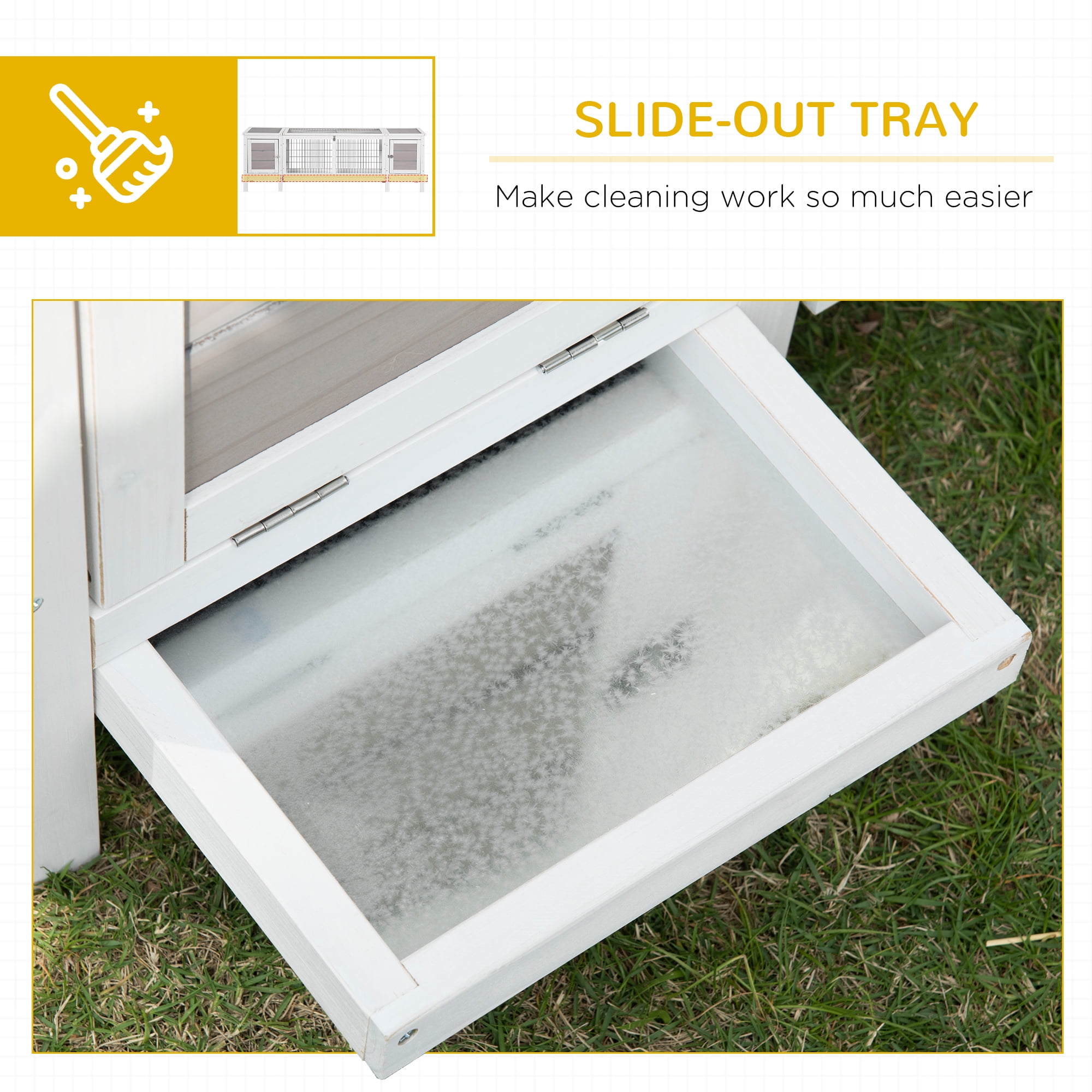 PawHut Rabbit Hutch, Bunny Cage, Guinea Pig House with Pull-Out Tray and Divided Board for Indoor, White