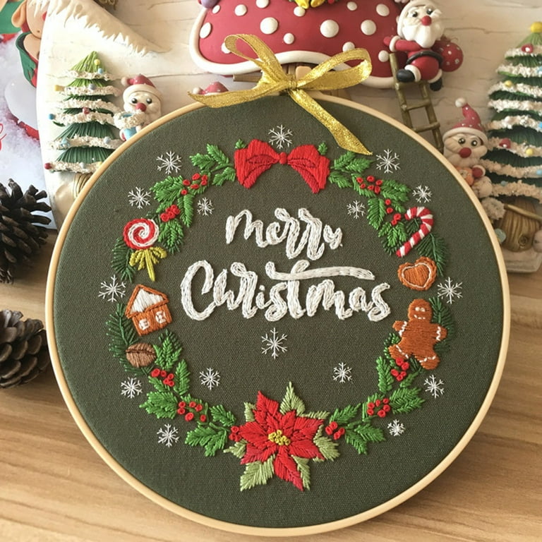 Christmas Embroidery Kit with Patterns and Instructions, DIY Adult Beginner Embroidery Kits, Size: 30