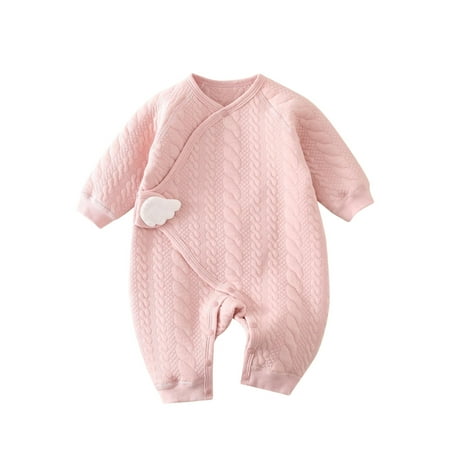 

OJinShaWanO Short Sleeve Jumpsuit With Buttons Thick Baby Clothes Autumn Winter Spring Warm Baby Jumpsuit Pajamas Baby Pink 0-1 Months