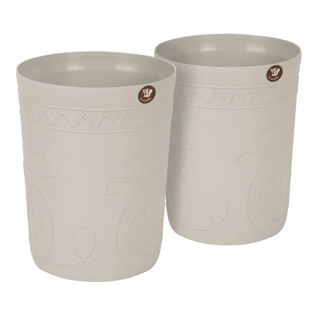 Set De 2 Cestos Decorativos Redondos Bordados (Beige)
