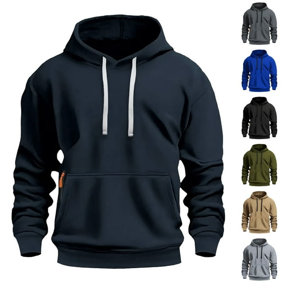ZyeKqe Hoodies for Men Fall Winter Fleece Lined Long Sleeve Pullover Tops Outdoor Sports Hooded Sweatshirt
