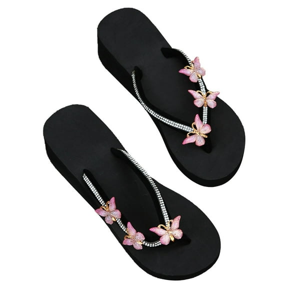 Clearance VerPetridure Women's Sandals Summer Casual Rhinestone Slope Heel Open Toe Bow-Knot Sandals Clip-Toe Shoes Comfy Sandals Casual Comfortable Beach Sandals Flip Flop Shoes